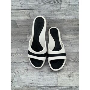 Crocs Womens Wedge Slide Sandals Black White Size 9 Open Toe Comfort 3.5 Heel
